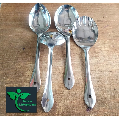 Picture of 4 Pcs Stainless Steel Cooking Utensils Set Kitchen Server Consumption Tools Spatula Spoon - Silver
