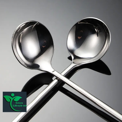 Picture of 6 Pcs Stainless Steel Round Coffee/Acher Stirring Spoon Dessert Mini Round Spoon 8 Inch Long Handle Teaspoon - Silver