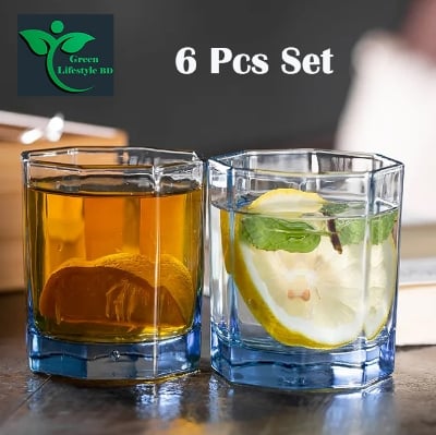 Picture of 8 Engle Italian Premium Juice Glasses and Transparent Water Glass Medium Size Tumbler Glasses for Drinking Water and Cocktails, Diamond Design Glass Water Glass Set of 6 - Clear
