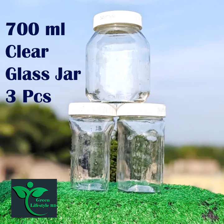 Picture of 3 Pcs Glass Jar 700 ml for Kitchen & Dining. Glassware Food container with original cap - Clear 3 pcs