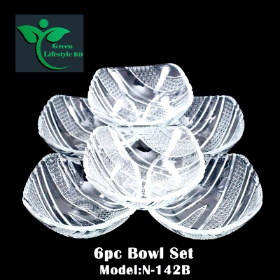 Picture of 6-Pcs Crystal Glass Square Bowl Set – For Firni, Snack & Soup | N142b - Clear