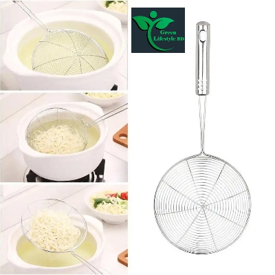 Picture of Stainless Steel Frying strainer/ Large Oil Strainer/ Deep Fry Strainer for Kitchen/ Tel Chakni for Pasta and Frying in Kitchen - Silver