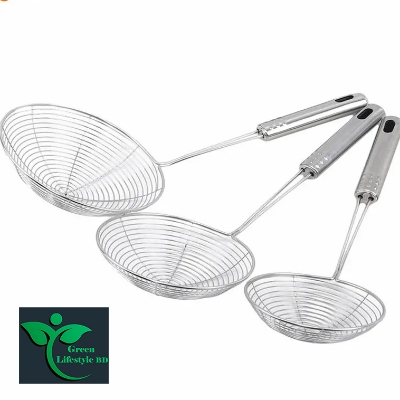 Picture of Stainless Steel Frying strainer/ Large Oil Strainer/ Deep Fry Strainer for Kitchen/ Tel Chakni for Pasta and Frying in Kitchen - Silver