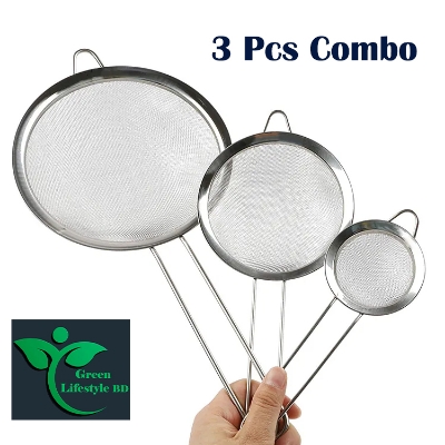 Picture of Household Baking Stainless Steel Wire Fine Mesh Oil Strainer Flour Colander Sieve Sifter Filter 1/2/3 Pcs Set