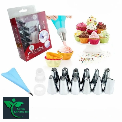 Picture of 15pcs Stainless Steel Cake Nozzles Cake Decoration Tools Piping Bags And Stainless Steel Cake Nozzles Pastry Accessories - Multicolor