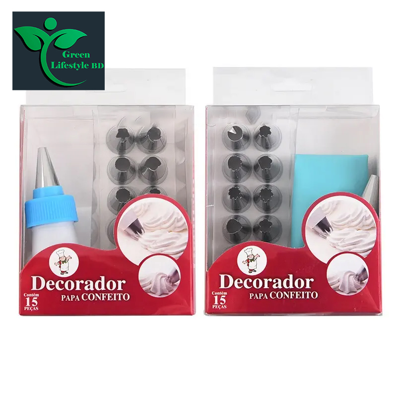 Picture of 15pcs Stainless Steel Cake Nozzles Cake Decoration Tools Piping Bags And Stainless Steel Cake Nozzles Pastry Accessories - Multicolor