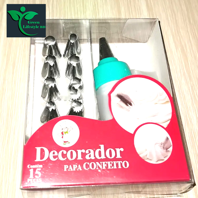 Picture of 15pcs Stainless Steel Cake Nozzles Cake Decoration Tools Piping Bags And Stainless Steel Cake Nozzles Pastry Accessories - Multicolor