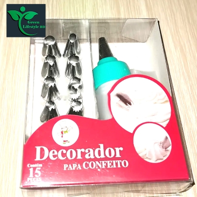 Picture of 15pcs Stainless Steel Cake Nozzles Cake Decoration Tools Piping Bags And Stainless Steel Cake Nozzles Pastry Accessories - Multicolor