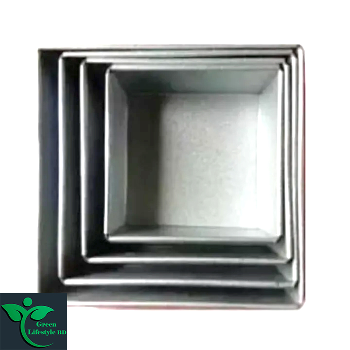 Picture of Square Cake Mold Pans 4-Piece Set Aluminum Heavy Duty Square Wedding/Birthday/Party Cake TINS Microwave Oven Easy to Make Kitchen Bakeware Mould - Silver