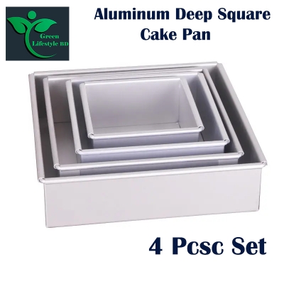 Picture of Square Cake Mold Pans 4-Piece Set Aluminum Heavy Duty Square Wedding/Birthday/Party Cake TINS Microwave Oven Easy to Make Kitchen Bakeware Mould - Silver