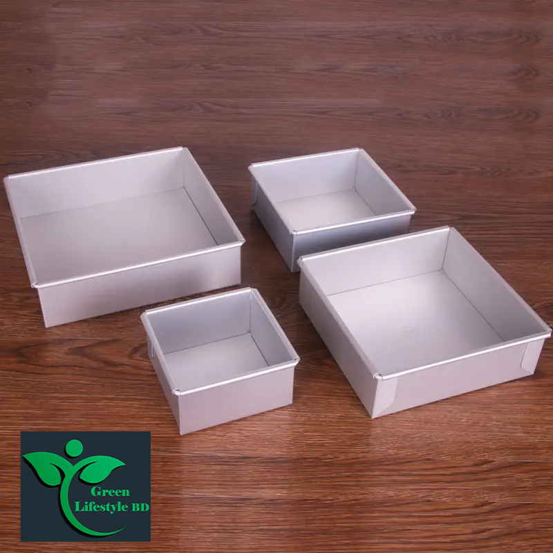 Picture of Square Cake Mold Pans 4-Piece Set Aluminum Heavy Duty Square Wedding/Birthday/Party Cake TINS Microwave Oven Easy to Make Kitchen Bakeware Mould - Silver