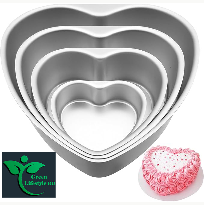 Picture of 4 Pcs Aluminum Heart Shaped Cake Pans Heart Cake Pan Baking Mold, Cheesecake Pan Chiffon Cake Mold for Birthday, Party - Silver