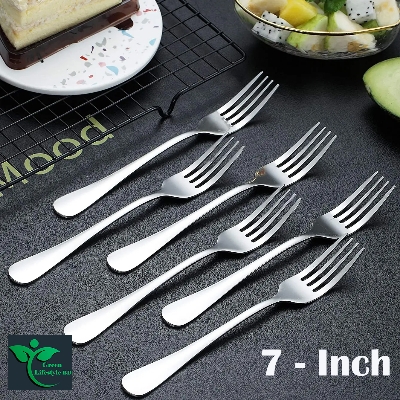 Picture of High-Quality 6 -Pcs Elegant Stainless Silver Cutlery 7-inch Size Dinner Fruit Steak Dessert Wok Fork Set - Silver