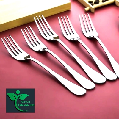 Picture of High-Quality 6 -Pcs Elegant Stainless Silver Cutlery 7-inch Size Dinner Fruit Steak Dessert Wok Fork Set - Silver