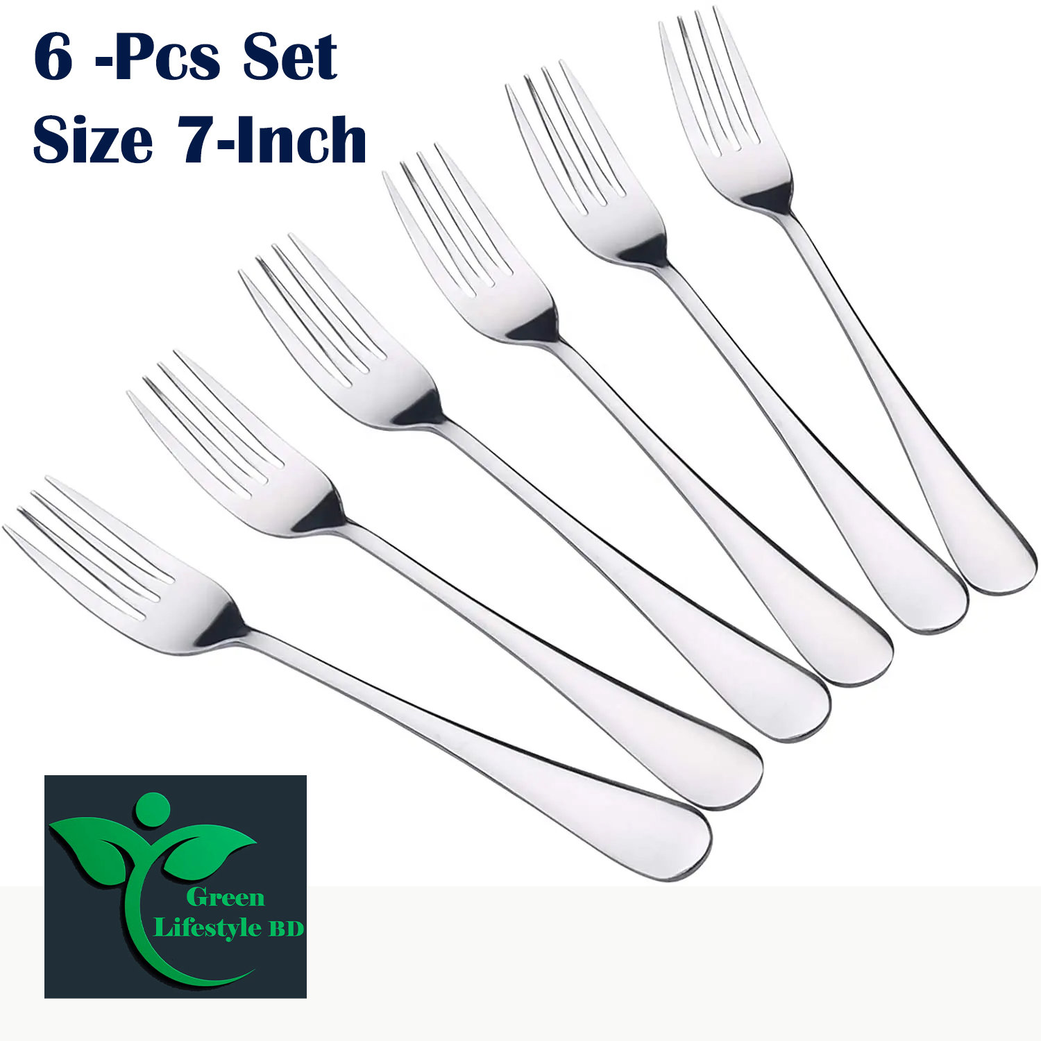 Picture of High-Quality 6 -Pcs Elegant Stainless Silver Cutlery 7-inch Size Dinner Fruit Steak Dessert Wok Fork Set - Silver
