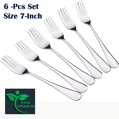 Picture of High-Quality 6 -Pcs Elegant Stainless Silver Cutlery 7-inch Size Dinner Fruit Steak Dessert Wok Fork Set - Silver