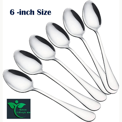 Picture of 12/6 Pieces Cutlery Cupping Stirring Spoon Metal Teaspoons Coffee Spoon Set Ice Cream Stainless Steel Dessert Spoon 6 -inch Size