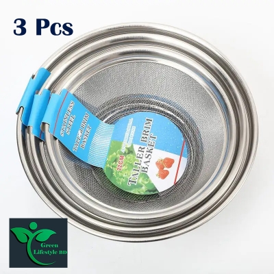 Picture of Stainless steel wire mesh kitchen vegetable and fruit washing strainer taller brim basket-(22 cm/25cm/28cm)