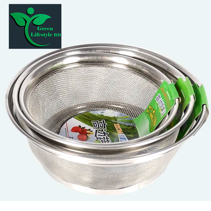 Picture of Stainless steel wire mesh kitchen vegetable and fruit washing strainer taller brim basket-(22 cm/25cm/28cm)