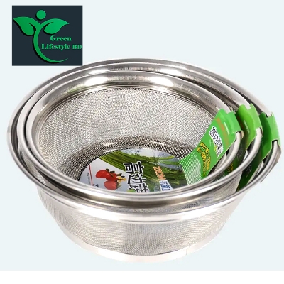 Picture of Stainless steel wire mesh kitchen vegetable and fruit washing strainer taller brim basket-(22 cm/25cm/28cm)