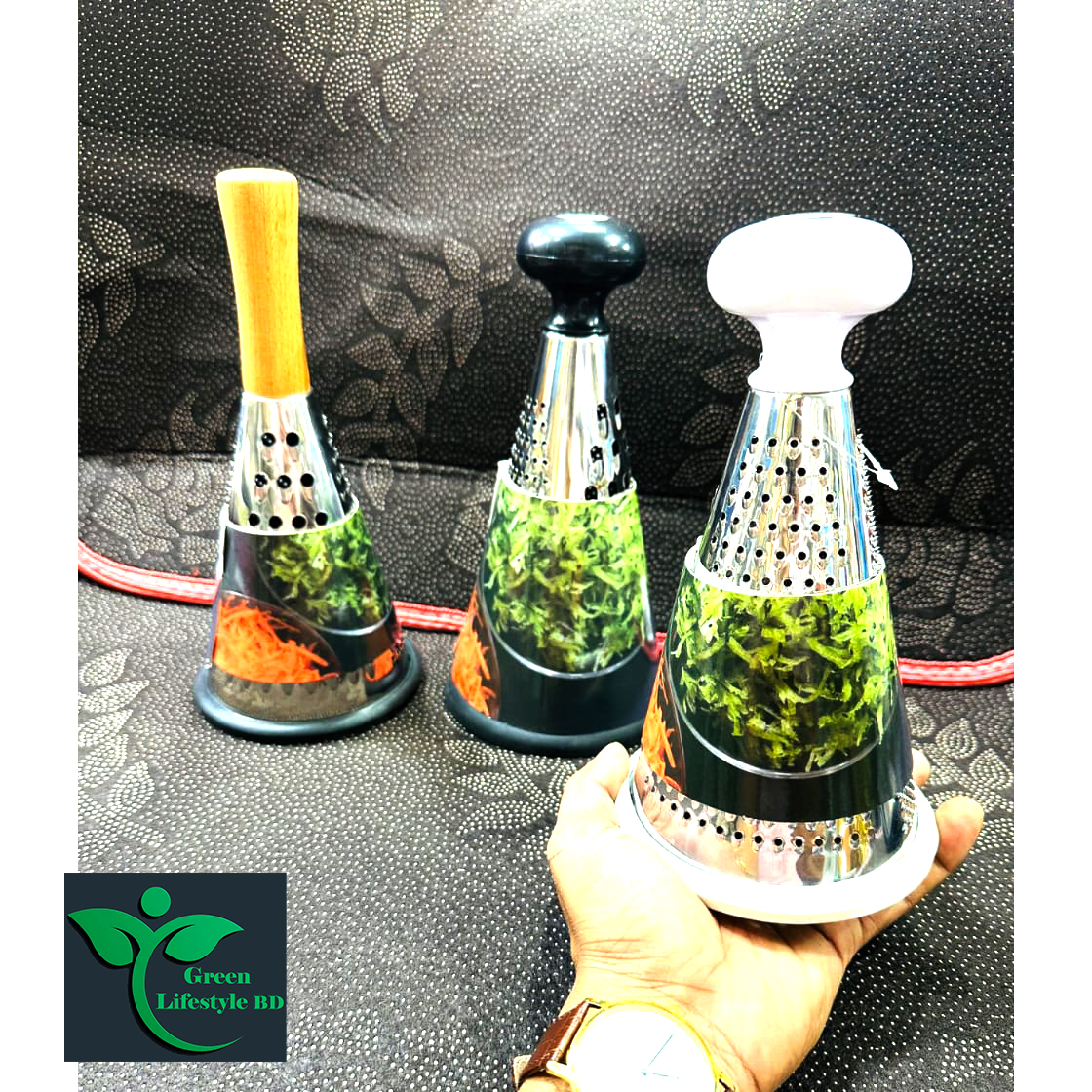 Picture of Vegetable Grater/Manual Peeler Fruit Vegetable Chopper/Stainless Steel Round Black/Wood/Multicolor Plastic Handle Cheese