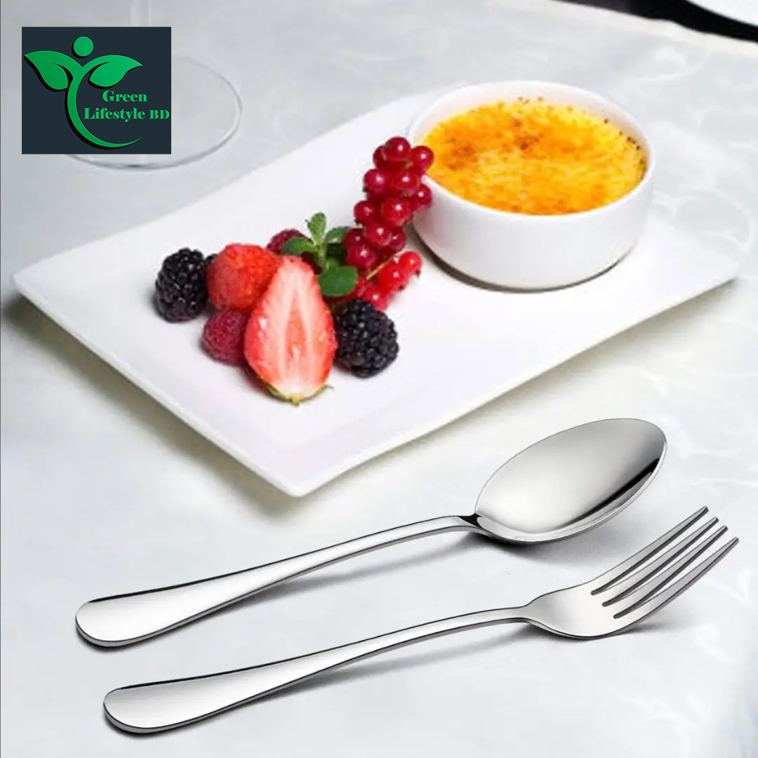 Picture of Home Kitchen Restaurant 12 Pcs Forks And Spoons Silverware Set Food Grade Stainless Steel Flatware Cutlery Set Size 6 Inch - Silver 12 Pcs Set