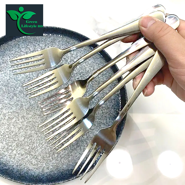 Picture of Home Kitchen Restaurant 12 Pcs Forks And Spoons Silverware Set Food Grade Stainless Steel Flatware Cutlery Set Size 6 Inch - Silver 12 Pcs Set
