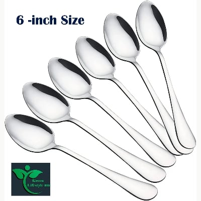 Picture of 12 Pieces Forks and Spoons Metal Teaspoons Coffee Spoon Set Stainless Steel Flatware Wedding Cutlery Silverware Set Size 6 Inch - Silver 12 Pcs Set