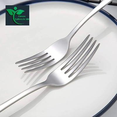 Picture of 12 Pieces Forks and Spoons Metal Teaspoons Coffee Spoon Set Stainless Steel Flatware Wedding Cutlery Silverware Set Size 6 Inch - Silver 12 Pcs Set