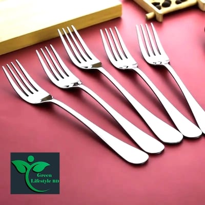 Picture of 12 Pieces Forks and Spoons Metal Teaspoons Coffee Spoon Set Stainless Steel Flatware Wedding Cutlery Silverware Set Size 6 Inch - Silver 12 Pcs Set