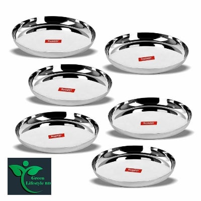 Picture of Stainless Steel Dinner Serving Plates 10.8 inch Diameter For Home and Office (Set of 2/4/6 Pcs)