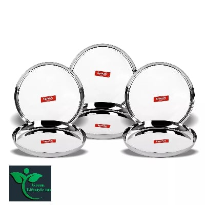 Picture of Stainless Steel Dinner Serving Plates 10.8 inch Diameter For Home and Office (Set of 2/4/6 Pcs)