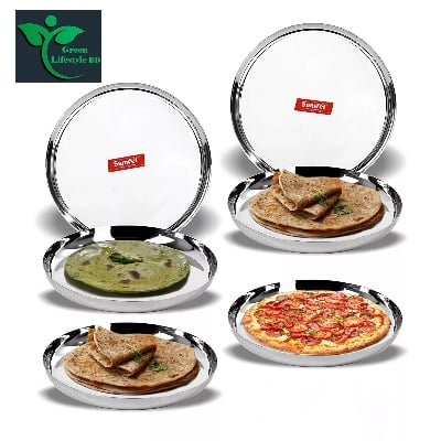 Picture of Stainless Steel Dinner Serving Plates 10.8 inch Diameter For Home and Office (Set of 2/4/6 Pcs)