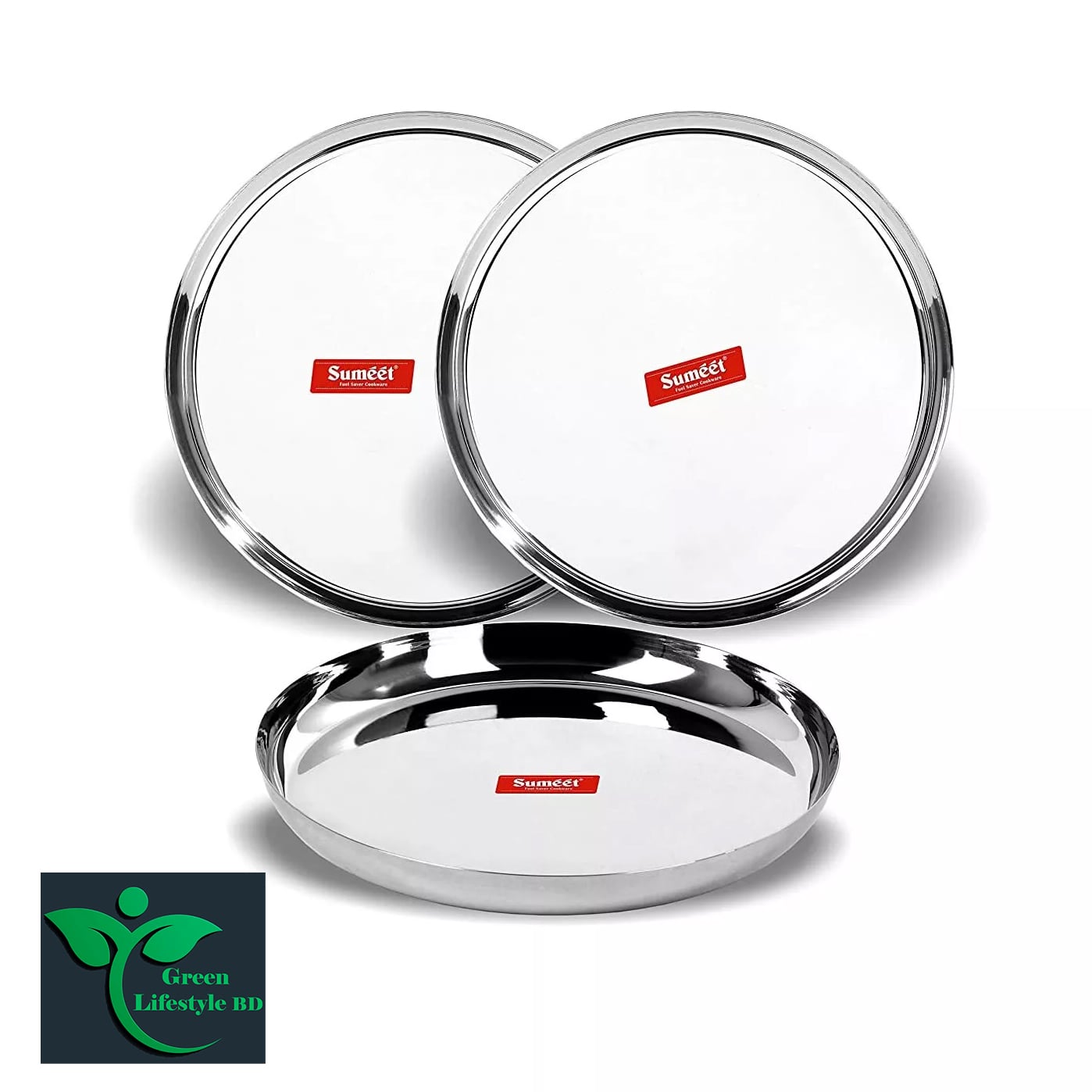 Picture of Stainless Steel Dinner Serving Plates 10.8 inch Diameter For Home and Office (Set of 2/4/6 Pcs)
