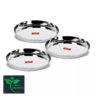Picture of Stainless Steel Dinner Serving Plates 10.8 inch Diameter For Home and Office (Set of 2/4/6 Pcs)