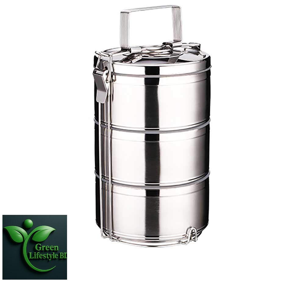 Picture of Tiffin Stainless Steel 3/4 Tier Lunch Box Multi Layer Stackable Round Containers Tiffin Hot Food Carrier Tins Lunch Storage Portable for Kids Adults Work Office School Picnic