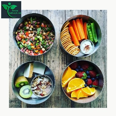 Picture of Tiffin Stainless Steel 3/4 Tier Lunch Box Multi Layer Stackable Round Containers Tiffin Hot Food Carrier Tins Lunch Storage Portable for Kids Adults Work Office School Picnic