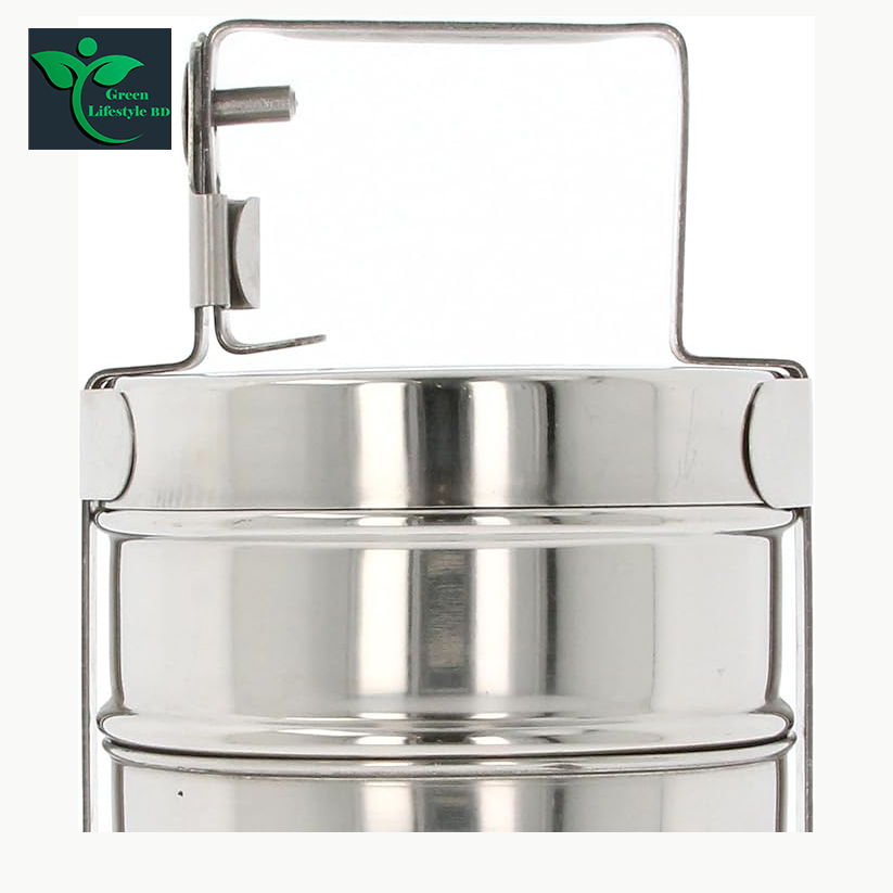 Picture of Tiffin Stainless Steel 3/4 Tier Lunch Box Multi Layer Stackable Round Containers Tiffin Hot Food Carrier Tins Lunch Storage Portable for Kids Adults Work Office School Picnic