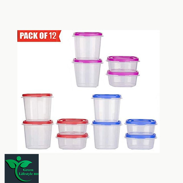 Picture of Kitchen Plastic Storage Box, Containers Box For Fridge, Utility, Pickle jar, Sauce & Dip Airtight Spice Container (250ml, Set of 12, Multicolor) - Multicolor