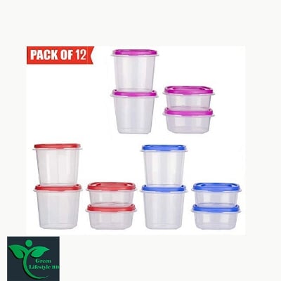 Picture of Kitchen Plastic Storage Box, Containers Box For Fridge, Utility, Pickle jar, Sauce & Dip Airtight Spice Container (250ml, Set of 12, Multicolor) - Multicolor