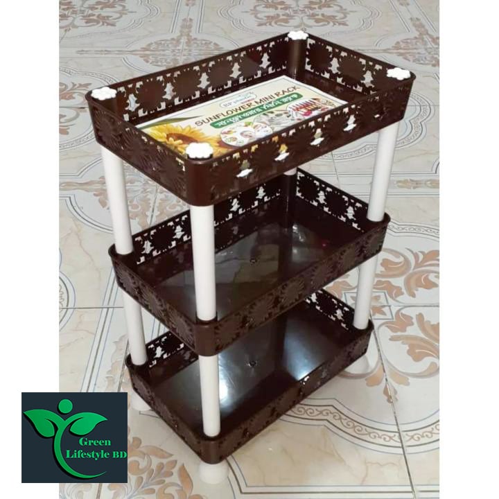 Picture of Multi-functional 3 Layer Plastic Kitchen Shelf Organizer Storage Baby Top Mini Multicolor Rack - (1 Piece)