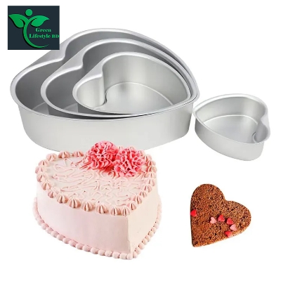 Picture of High-Quality Aluminum Heart-shaped Cake Baking Molds Metal Pan Aluminum Set Birthday Cake Mold 4pcs/set - Silver