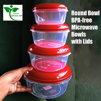 Picture of 4 Pcs set plastic round Bowl/ food box/ spice box with lid 575-2200ml and Non-toxic, Freezer-safe, Dishwasher Safe Bowl for home, office, & kitchen - Multicolor