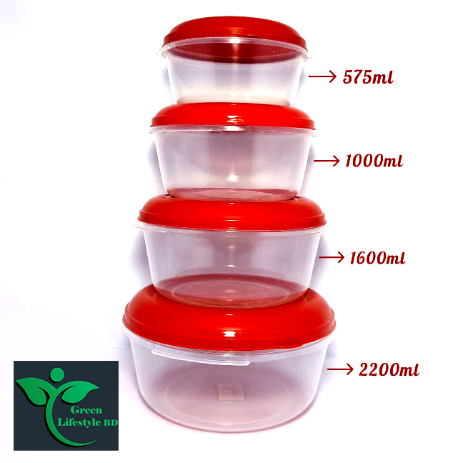 Picture of 4 Pcs set plastic round Bowl/ food box/ spice box with lid 575-2200ml and Non-toxic, Freezer-safe, Dishwasher Safe Bowl for home, office, & kitchen - Multicolor