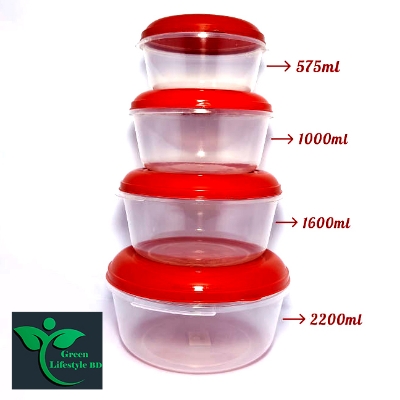 Picture of 4 Pcs set plastic round Bowl/ food box/ spice box with lid 575-2200ml and Non-toxic, Freezer-safe, Dishwasher Safe Bowl for home, office, & kitchen - Multicolor