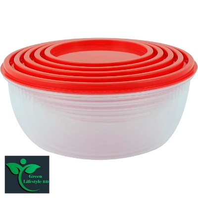 Picture of 4 Pcs set plastic round Bowl/ food box/ spice box with lid 575-2200ml and Non-toxic, Freezer-safe, Dishwasher Safe Bowl for home, office, & kitchen - Multicolor