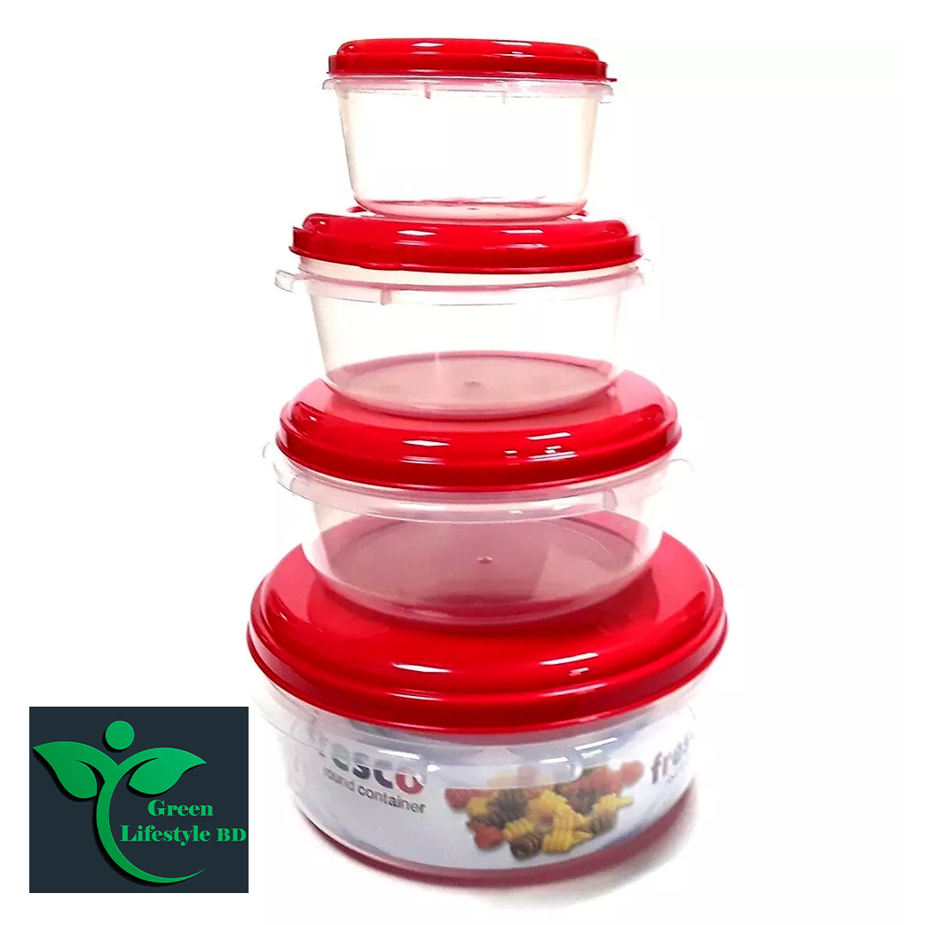 Picture of 4 Pcs set plastic round Bowl/ food box/ spice box with lid 575-2200ml and Non-toxic, Freezer-safe, Dishwasher Safe Bowl for home, office, & kitchen - Multicolor