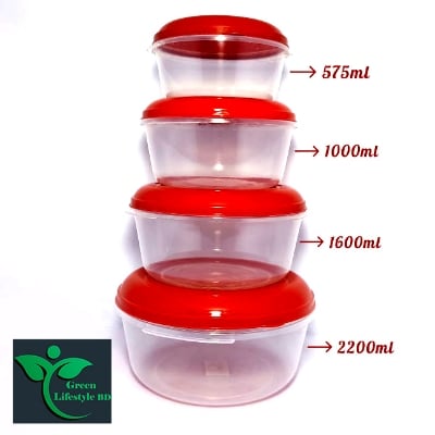Picture of 4 Pcs Round Bowl/ Storage Box/ Food Box For Kitchen Plastic Container with Lids 575-2200ml - Multicolor