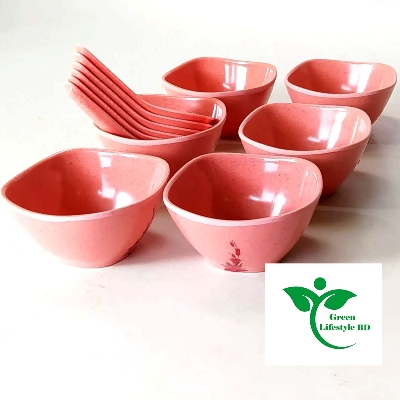 Picture of 6 pcs Square Soup Bowl With 6 pcs Spoon - Pink Color - Size 3.5" Perfect  For Serving Soups And Desserts - Pink