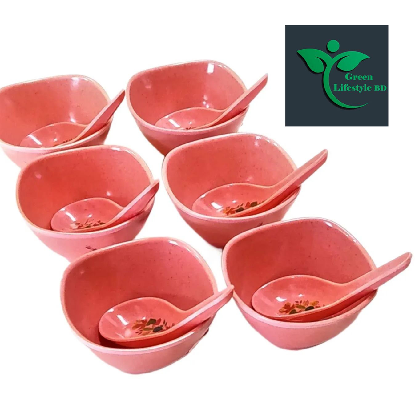 Picture of 6 pcs Square Soup Bowl With 6 pcs Spoon - Pink Color - Size 3.5" Perfect  For Serving Soups And Desserts - Pink
